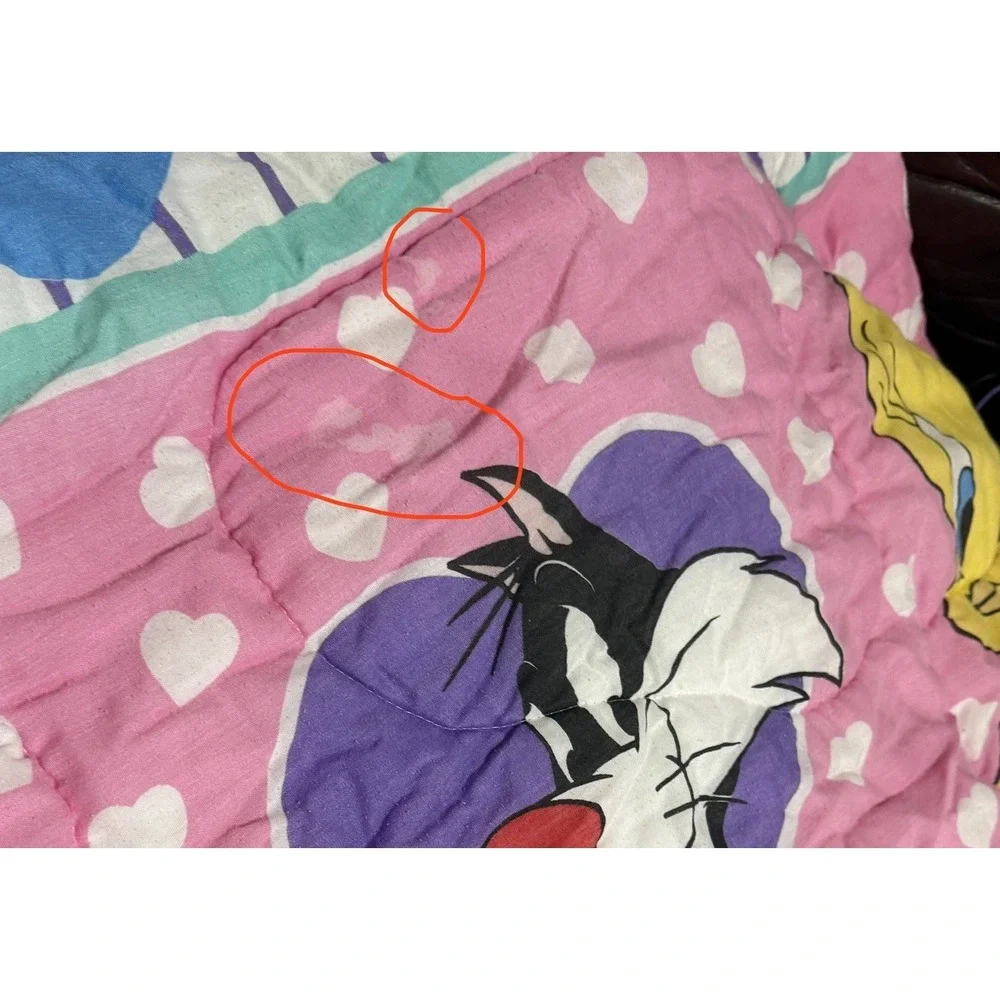 Vintage 1994 Twin Looney Tunes Bed Comforter Pink Warner Bros Tweety Taz Bugs
